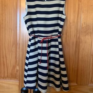 Navy and Tan Striped Dress